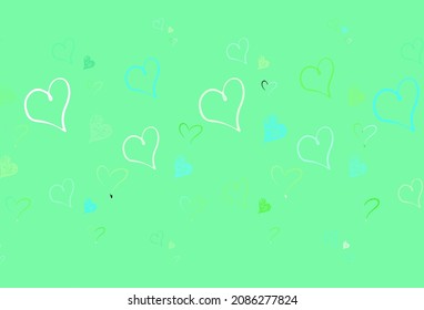 Textura vectorial verde claro con corazones encantadores. Ilustración inteligente con corazones gradientes en estilo valentino. Plantilla para postales de felicitación de San Valentín.
