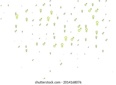 Hellgrüne Vektorstruktur mit männlichen, weiblichen Symbolen. Moderne abstrakte Illustration mit Farbverlauf-männlichen, weiblichen Zeichen. Vorlage für Flittermagazine.