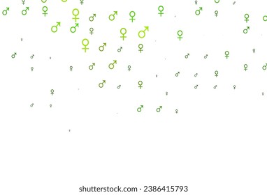 Textura vectorial verde claro con iconos masculinos y femeninos. Diseño de gradiente simple en estilo abstracto con formas de género. Diseño moderno para tapices unisex.