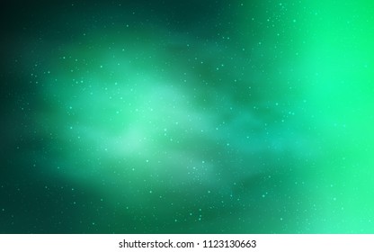 Light Green vector texture with milky way stars. Shining illustration with sky stars on abstract template. Best design for your ad, poster, banner.