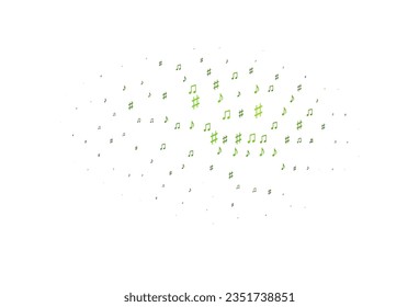 Hellgrüne Vektorstruktur mit musikalischen Noten. Abstrakte Illustration mit bunten Symbolen der Melodie. Muster für Schulwerbung, Broschüren.