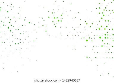 Light Green vector texture with playing cards. Illustration with set of hearts, spades, clubs, diamonds. Design for ad, poster, banner of gambling websites.