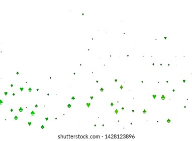 Light Green vector texture with playing cards. Illustration with set of hearts, spades, clubs, diamonds. Template for business cards of casinos.