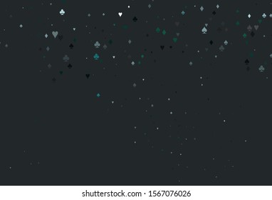 Light Green vector texture with playing cards. Colorful gradient with signs of hearts, spades, clubs, diamonds. Template for business cards of casinos.