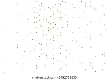 Light Green vector texture with playing cards. Blurred decorative design of hearts, spades, clubs, diamonds. Pattern for leaflets of poker games, events.