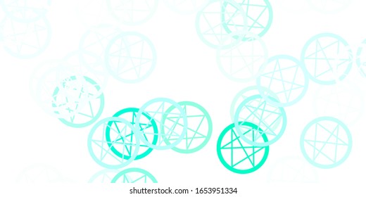 Light Green vector texture with religion symbols. Colorful vintage illustration with gradient alchemy shapes. Simple design for occult depiction.