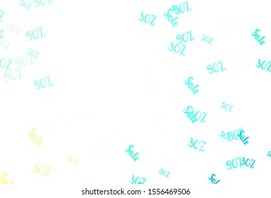 Light Green vector texture with selling prices 30, 50, 90 %. Colored words of sales with gradient on white background. Template for season sales, shopping ads.