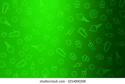 Light Green vector texture with sweets, candies. Confections on blurred abstract background with colorful gradient. Pattern for menu of cafes and restaurants.