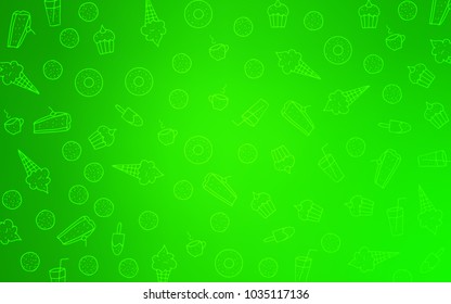 Light Green vector texture with sweets, candies. Decorative shining illustration with sweets on abstract template. Pattern for ad, booklets, leaflets of restaurants.
