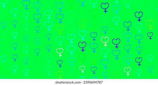 Textura vectorial verde claro con símbolos de derechos de la mujer. Ilustración con signos de fuerza y poder de las mujeres. Diseño sencillo para su sitio web.