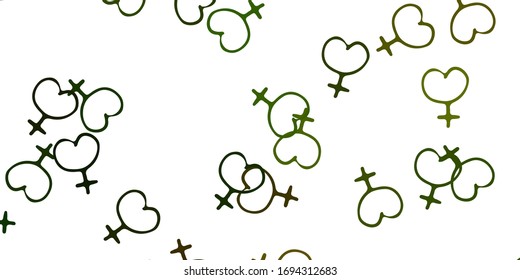 Light Green vector texture with women's rights symbols. Illustration with signs of women's strength and power. Simple design for your web site.