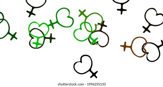 Light Green vector texture with women's rights symbols. Illustration with signs of women's strength and power. Background for International Women’s Day.