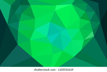 Light Green vector triangle mosaic template with a heart in a centre. Polygonal illustration, which consists of triangles. New template for your brand book.