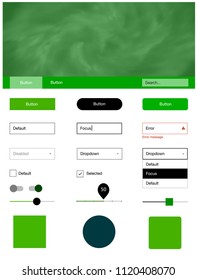 Light Green vector ui kit with clouds & stars. Modern Style guide with colorful gradient sky in its header. Modern template for your landing page.