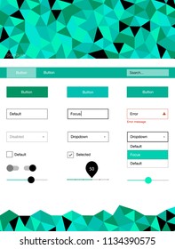 Light Green vector ui kit in polygonal style. Modern Style guide in polygonal style with triangles. Simple colorful design for websites.
