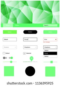 Light Green vector ui kit in polygonal style. Colorful Style guide with triangles on abstract background. Beautiful layout for websites, landing pages.
