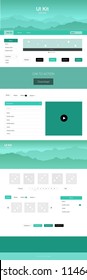 Light Green vector ui kit with landscape. Simple Material Design Kit with colorful mountains in header. Beautiful layout for websites, landing pages.