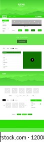 Light Green vector ui kit with landscape. Simple Material Design Kit with colorful mountains in header. Template for landing pages of leisure.