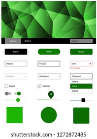 Light Green vector ui kit in polygonal style. Ui Ux kit with colorful polygonal background in its header. Modern template for your landing page.