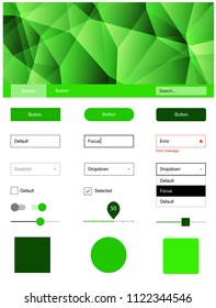 Light Green vector ui ux kit in triangular style. Simple Material Design Kit with colorful mosaic of triangles. This template you can use for websites.