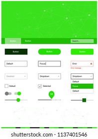 Light Green vector ui ux kit in triangular style with circles. Web ui kit with abstract triangles, circles in its header. Beautiful layout for websites, landing pages.