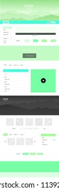 Light Green vector ui ux kit with hills and rocks. Colorful ui/ux kit with header consisted of hills & rocks. Simple colorful design for tourist websites.
