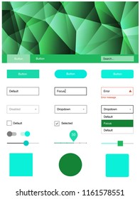 Light Green vector ui ux kit in triangular style. Ui Ux kit with colorful polygonal background in its header. This template you can use for landing pages.
