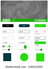 Light Green vector ui ux kit with space stars. Web ui kit with abstract gradient clouds in its header. This template you can use for landing pages.