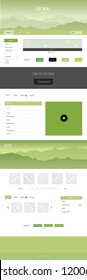 Light Green vector ui ux kit with hills and rocks. Colorful Style guide with mountains on abstract background. Template for website of outdoor activities.