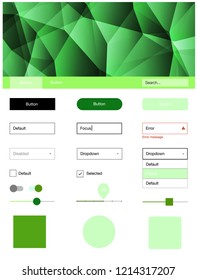 Light Green vector ui ux kit in triangular style. Colorful ui/ux kit with header consisted of triangles. Modern template for your landing page.