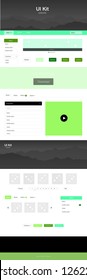 Light Green vector ui ux kit with hills and rocks. Web ui kit with abstract gradient hills in its header. Modern template for your landing page.