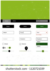 Light Green vector web ui kit in polygonal style with circles. Ui Ux kit with colorful polygonal background in its header. This template you can use for landing pages.