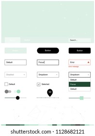 Light Green vector web ui kit in polygonal style with circles. Web ui kit with abstract triangles, circles in its header. This template you can use for landing pages.