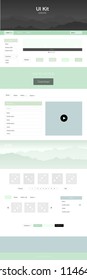 Light Green vector web ui kit with mountains. Modern Style guide with colorful gradient mountains in its header. Sample for your landing page of tourism.