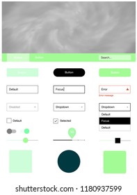Light Green vector web ui kit with nebula stars. Modern Style guide with colorful gradient sky in its header. Simple colorful design for websites.