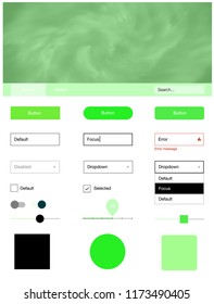 Light Green vector wireframe kit with galaxy stars. Simple Material Design Kit with colorful clouds in header. This sample is for your website.