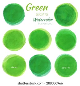 light green watercolor painted vector stains set - stock vector
