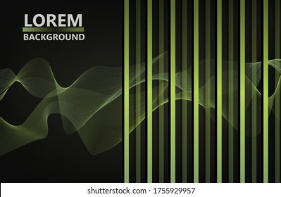 Hellgrüne Welle auf dunklem Hintergrund mit Glitter. Imitation einer Schallwelle. Vertikale Streifen zwischen den Wellen. Vektorgrafik.