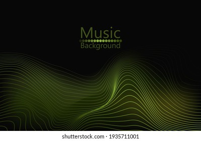 Onda verde claro sobre un fondo oscuro con brillo.Imitación de una onda de sonido.Visualización del flujo de partículas de Big Data. Ilustración futurista de ciencia infográfica. Vector.