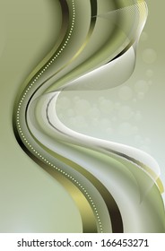 Light green wavy mesh background  with satin stripes and beads 