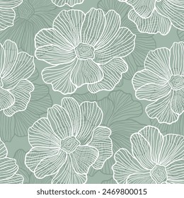 Light green, white vector seamless doodle pattern with flowers. Decorative design of flowers on white background. Pattern for design of fabric, wallpapers.