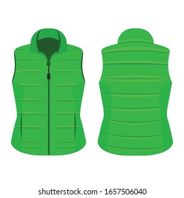 Light green winter zipped vest isolated vector on the white background