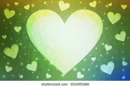 Light Green, Yellow vector abstract glitter heart shape on white background in love concept for valentine's day with sweet and romantic moment. Polygonal design for your business.