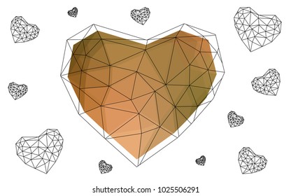 Light Green, Yellow vector abstract Triangle Geometrical Heart on white polygonal background. Happy Valentine's Day Greeting Card. Stock template for your design.