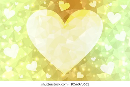 Light Green, Yellow vector abstract Triangle Geometrical Heart on white polygonal background. Happy Valentine's Day Greeting Card. Stock template for your design.