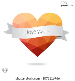 Light Green, Yellow vector abstract Triangle Geometrical Heart on white polygonal background. Happy Valentine's Day Greeting Card. Stock template for your design.