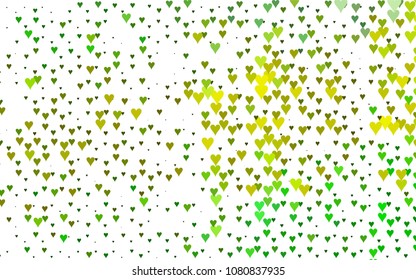 Light Green, Yellow vector abstract lovely pattern with Hearts on white background. Happy Valentine's Day Greeting Card with small hearts. Stock template for your romantic ad, leaflet, banner.