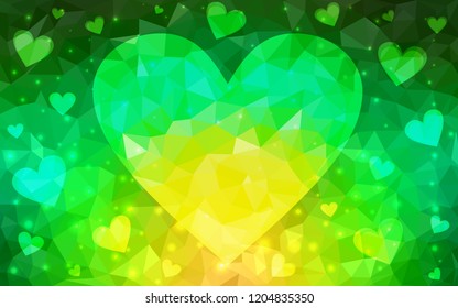 Light Green, Yellow vector abstract glitter heart shape on white background in love concept for valentine's day with sweet and romantic moment. Polygonal design for your business.
