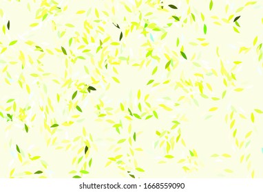 Fondo abstracto de vectores amarillo y verde claro con hojas. Ilustración colorida en estilo doodle con hojas. Patrón texturizado para sitios web, banners.