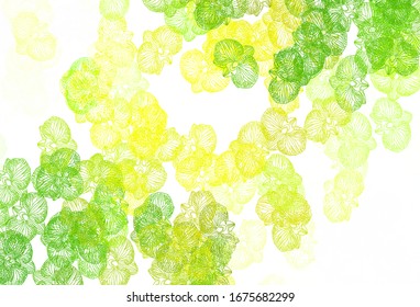 Light Green, Yellow vector abstract backdrop with flowers. Decorative design of flowers on white background. Hand painted design for web, leaflets.